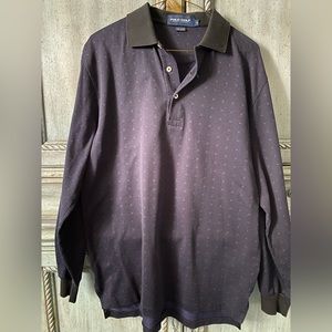 Polo by Ralph Lauren, long sleeve black shirt with very faint blue polka dots